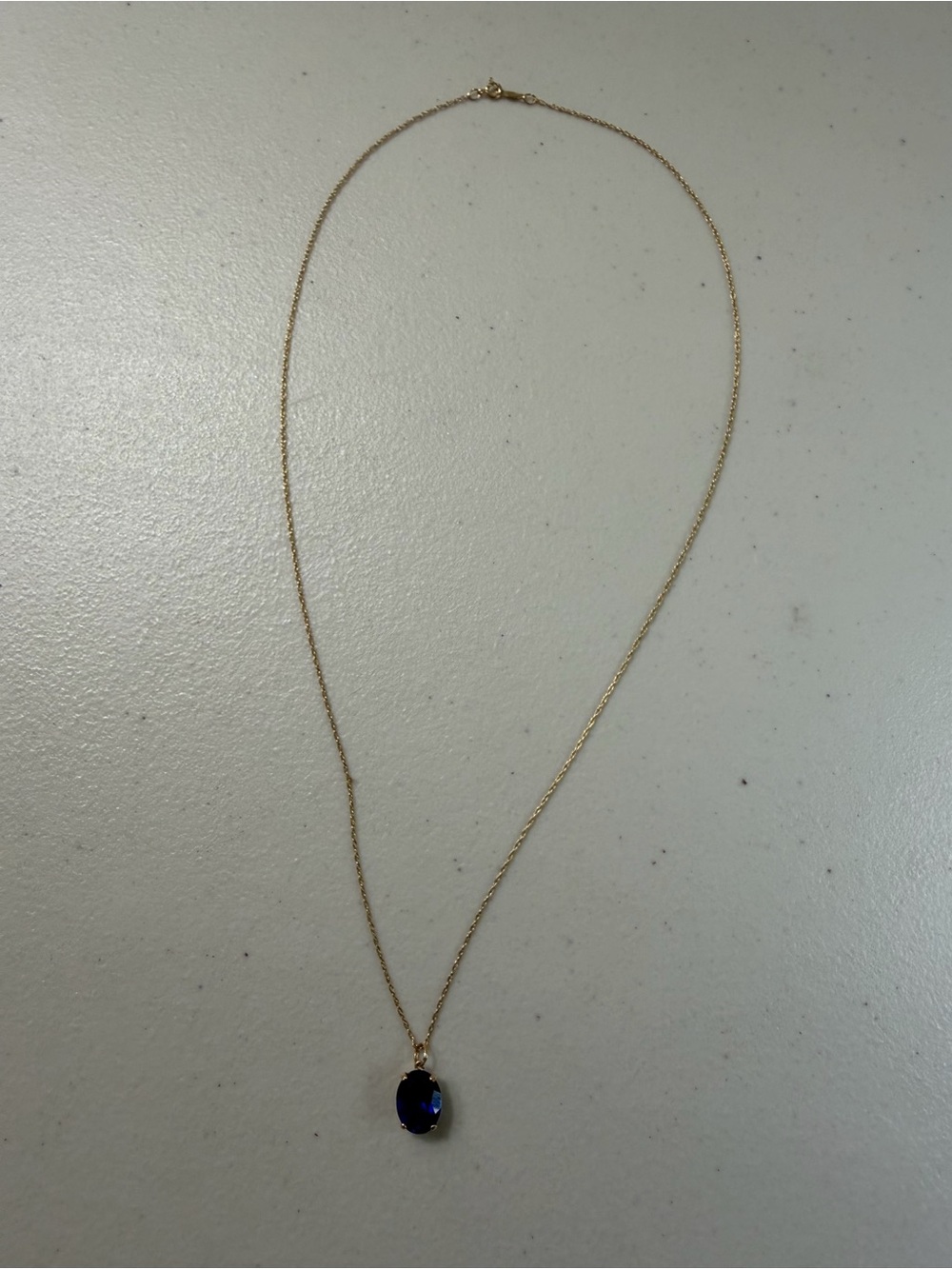 14K Gold Chain Necklace with 3ct Lab Grown Sapphire Oval Pendant